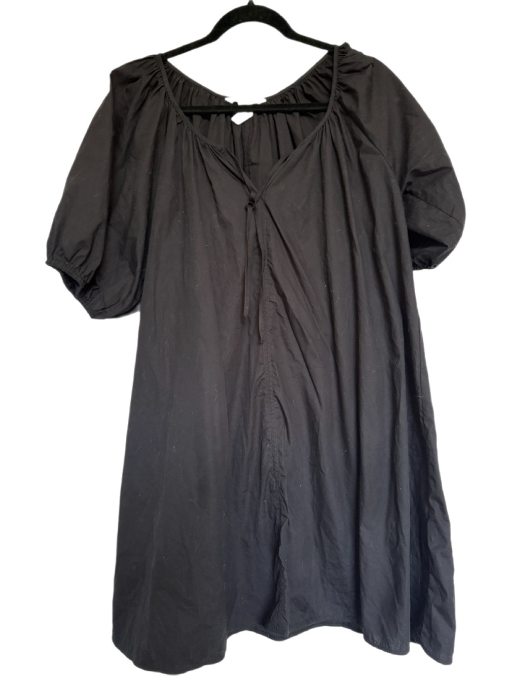 H&M Black Puff Sleeve Tie-Front Tunic Dress